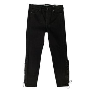 Liverpool Jeans Womens 8 Black Lace Up Alyssa Crop Sides Skinny Stretch Denim